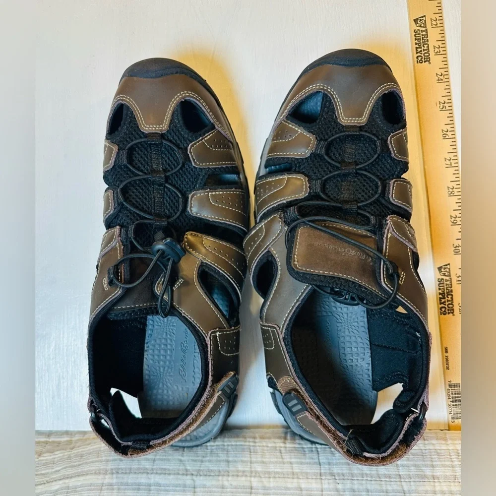 Eddie Bauer Stewart Men’s Sz12M Hiking Sport Sandals Brown Leather Trail Outdoor